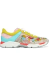 RENÉ CAOVILLA EMBELLISHED COLOR-BLOCK LACE AND LEATHER SNEAKERS,3074457345618265214