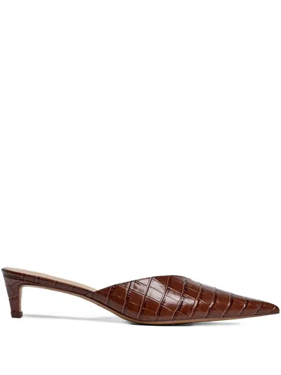 12 Storeez 40mm Crocodile-embossed Pointed-toe Mules In Brown