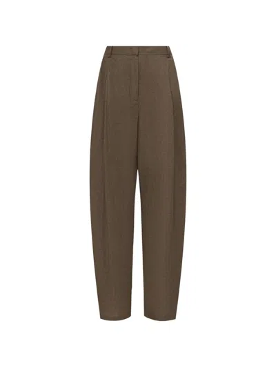 12 Storeez Affogato Pleated Linen Trousers In Brown