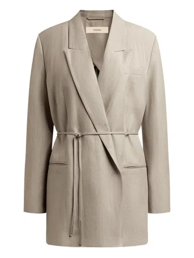 12 Storeez Belted Cotton Blazer In Brown