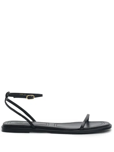 12 Storeez Strappy Leather Flat Sandals In Schwarz