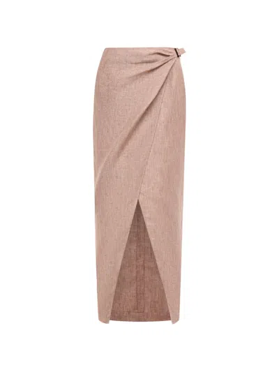 12 Storeez Buckle-fastening Wrap Maxi Skirt In 핑크