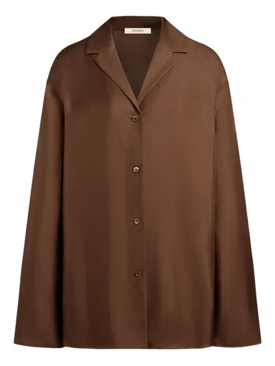 12 Storeez Button-down Silk Shirt In Brown