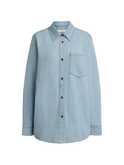 12 Storeez Button Lightweight Denim Shirt In Blue
