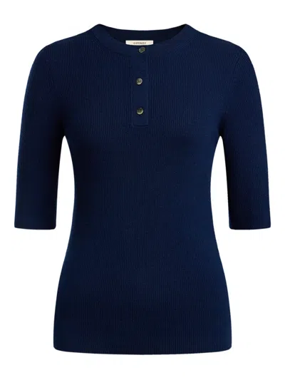 12 Storeez Button Merino Sweater In Blue