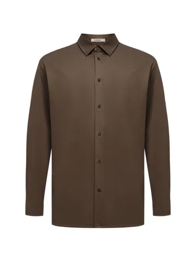 12 Storeez Buttoned Cotton Shirt In Brown