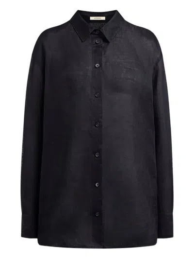 12 Storeez Button-up Ramie Shirt In Black