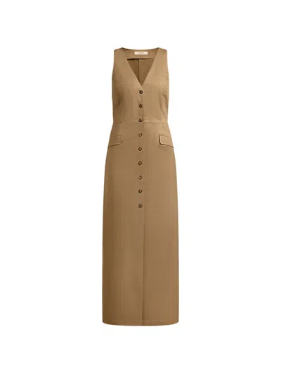 12 Storeez Button-up Sleeveless Maxi Dress In Brown