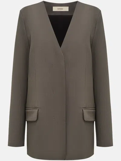 12 Storeez Collarless Single-breasted Blazer In Green