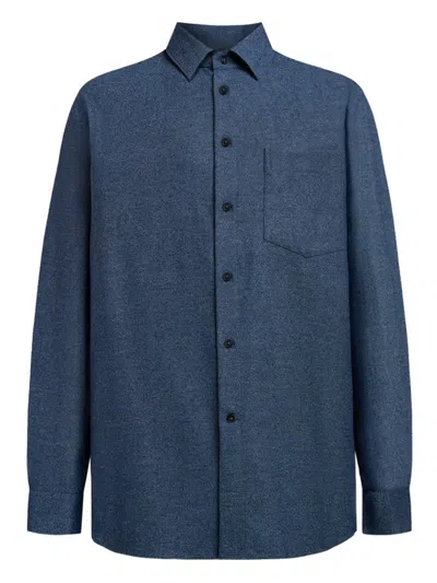 12 Storeez Drago Chest-pocket Wool Shirt In Blue