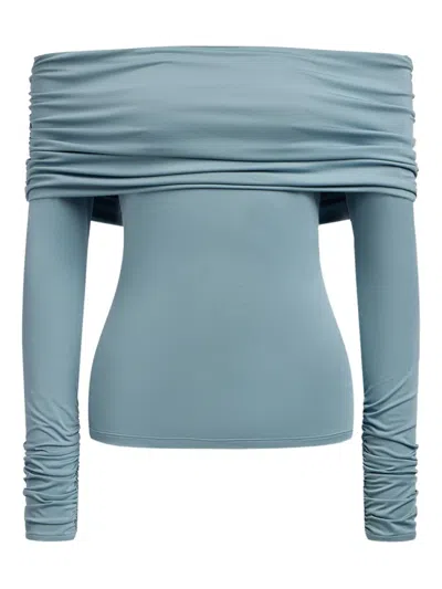 12 Storeez Draped Off-the-shoulder Top In Blue
