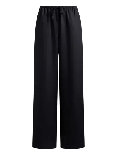12 Storeez Drawstring Linen Trousers In Black