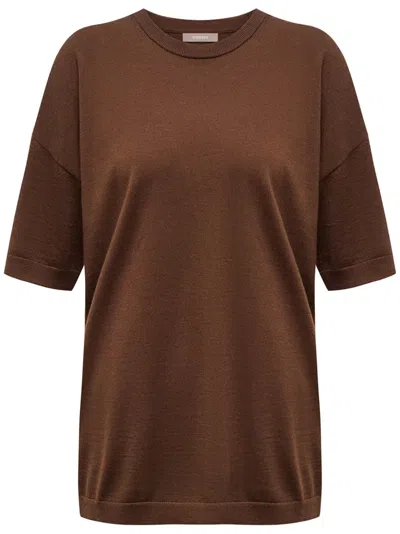 12 Storeez Drop-shoulder Crew-neck T-shirt In Brown
