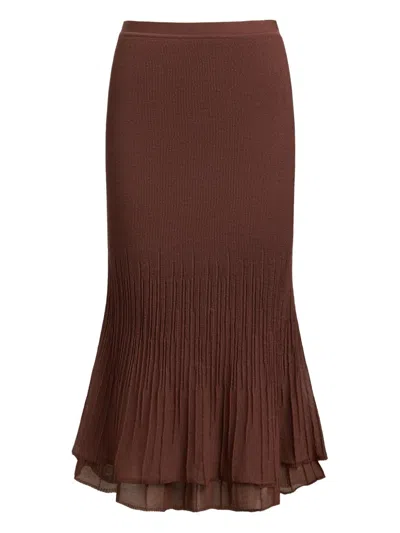 12 Storeez Elastic-waist Pleated Skirt In Brown