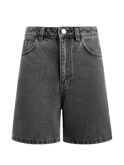 12 Storeez Flared Denim Shorts In Gray