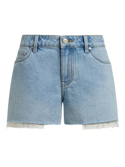 12 Storeez Frayed-hem Denim Shorts In Blue