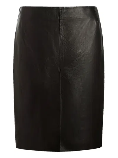 12 Storeez Front-slit Leather Skirt In Black