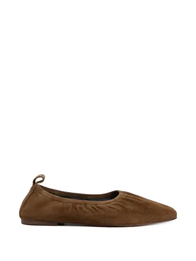 12 Storeez Gathered Suede Ballet Flats In Brown