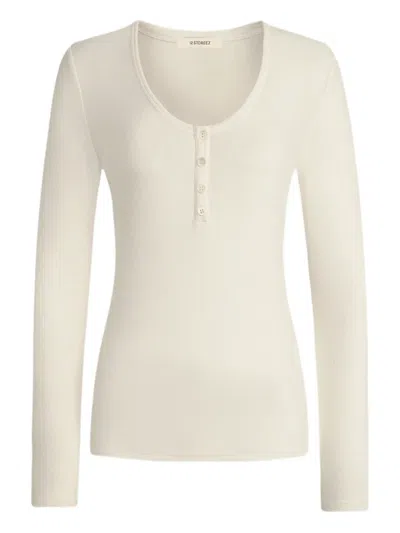 12 Storeez Henley Buttoned Top In Neutral