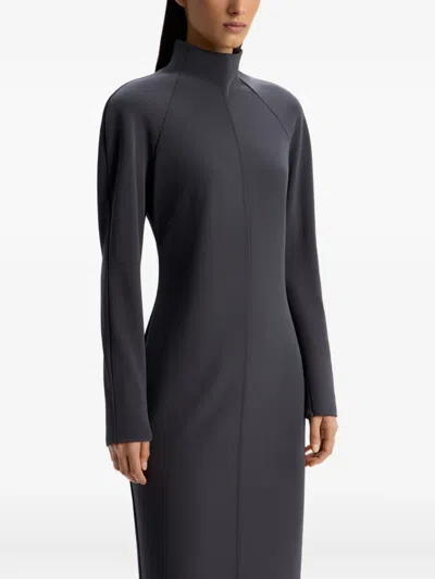 12 Storeez High-neck Crêpe Maxi Dress In Gray