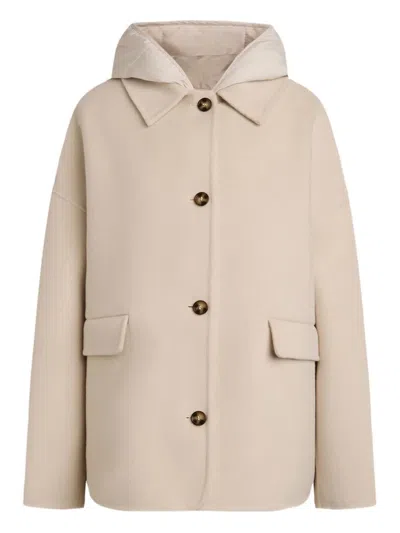 12 Storeez Hooded Pocket Merino-wool Coat In Neutral