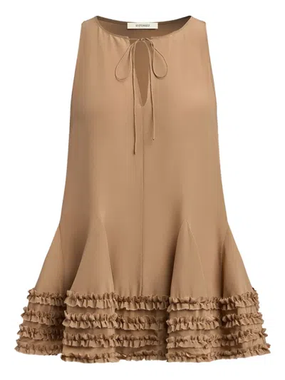 12 Storeez Keyhole Ruffled Mini Dress In Brown