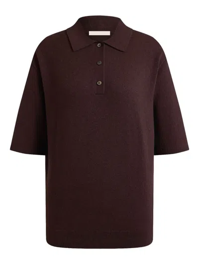 12 Storeez Knitted Polo Top In Brown
