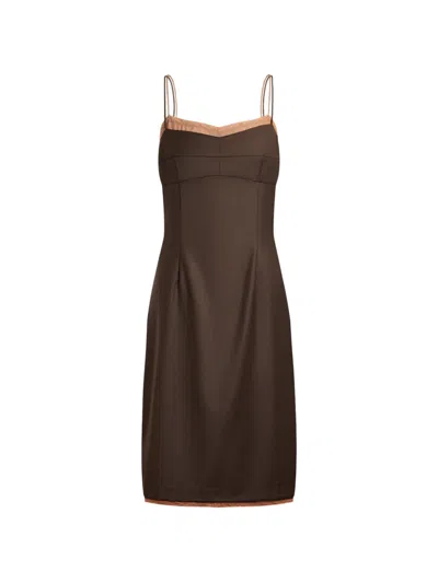 12 Storeez Lace-trim Spaghetti-strap Mini Dress In Brown