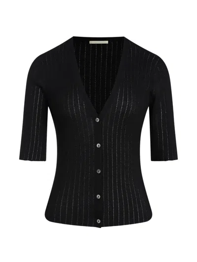12 Storeez Lattice Short-sleeve Cardigan In Black