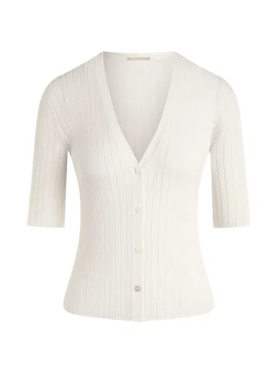 12 Storeez Lattice Short-sleeve Cardigan In White