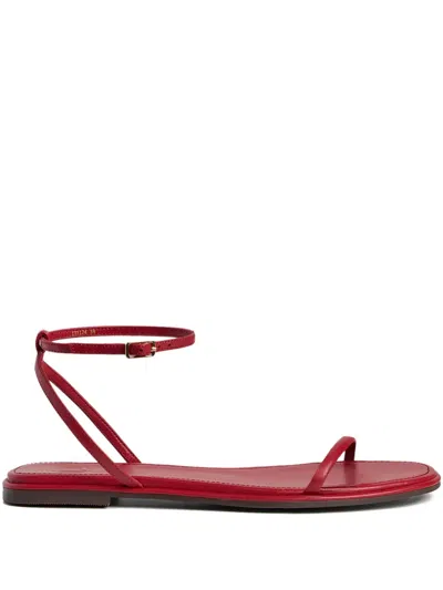 12 Storeez Leather Flat Sandals In Red