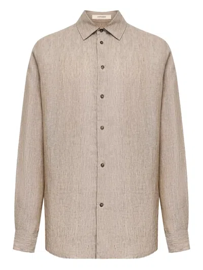 12 Storeez Linen Long-sleeve Shirt In Neutral
