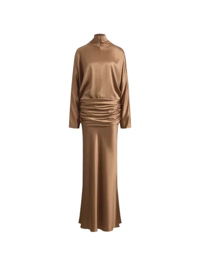 12 Storeez Long-sleeved Draped Dress In Brown