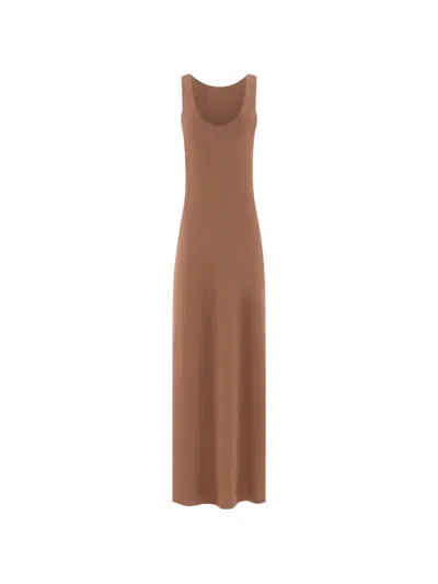 12 Storeez Mawata Scoop-neck Maxi Dress In Brown