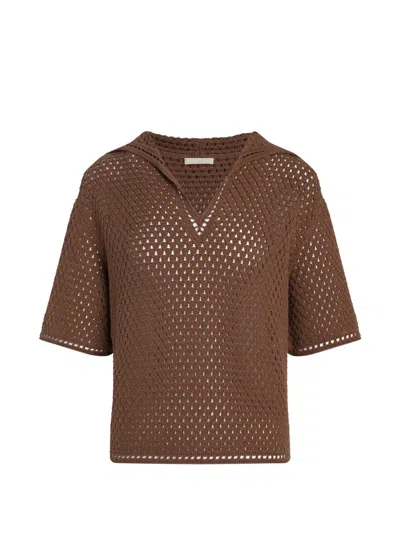 12 Storeez Meadow Crochet-knit Top In Brown