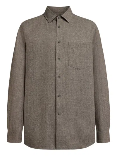 12 Storeez Merino Wool Shirt In Brown