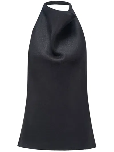 12 Storeez Open-back Linen Top In Black