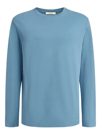 12 Storeez Peached Cotton Long-sleeve T-shirt In Blue