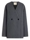 12 Storeez Pinstripe Double-breasted Coat In Gray