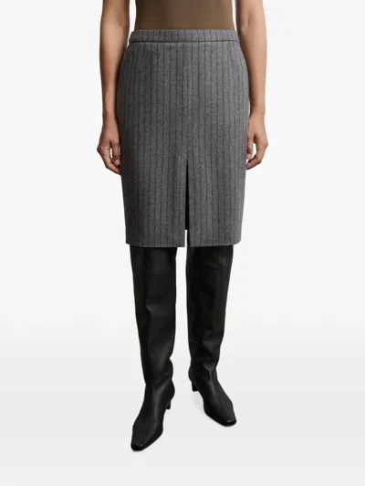 12 Storeez Pinstripe Front-slit Skirt In Gray