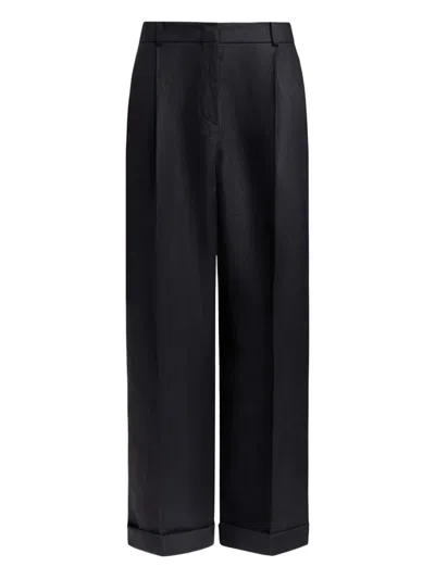 12 Storeez Pleated Cuffed Trousers In Black
