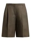 12 Storeez Pleated Linen Shorts In Brown