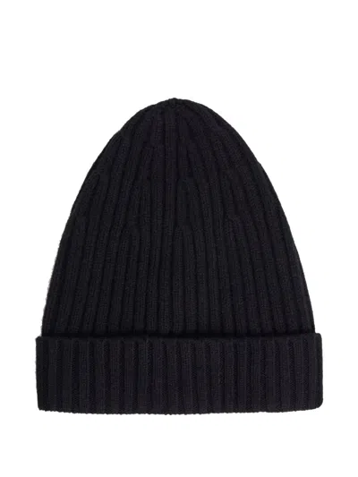 12 Storeez Ribbed Wool Beanie Hat In Black
