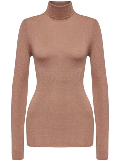 12 Storeez Merino Wool Roll-neck Jumper In Pink