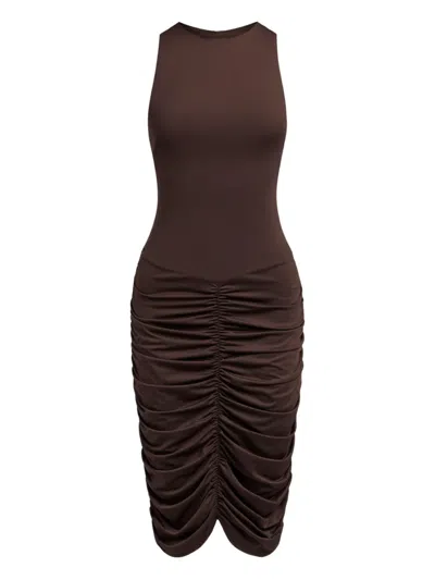 12 Storeez Ruched Dress In Brown