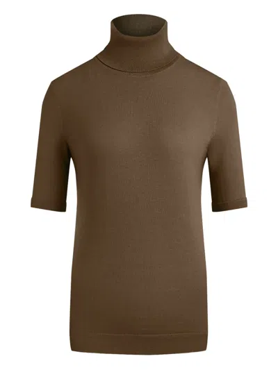 12 Storeez Short-sleeve Merino Turtleneck Top In Brown