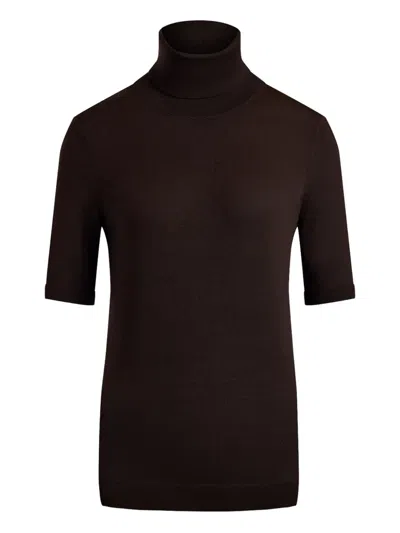 12 Storeez Short-sleeve Turtleneck Top In Brown