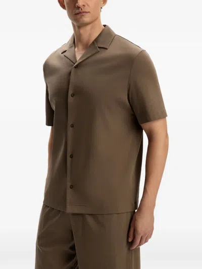 12 Storeez Short-sleeve Cotton Shirt In Brown