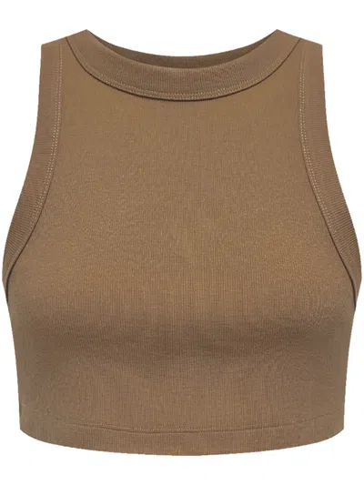 12 Storeez Sleeveless Cotton Crop Top In Brown