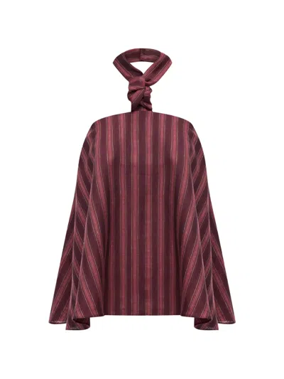12 Storeez Sorbet Striped Halterneck Top In Burgundy